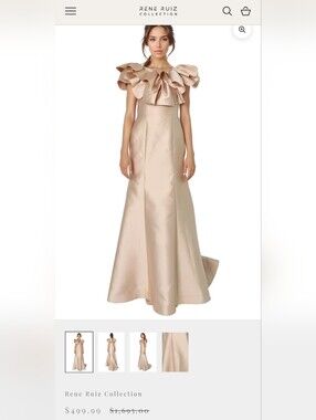 Rene Ruiz Champagne Satin Mermaid Maxi Skirt with Ruffled Neckline